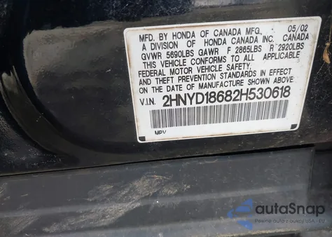 2002 Acura Mdx Touring z USA, uszkodzony, nr VIN 2HNYD18682H530618